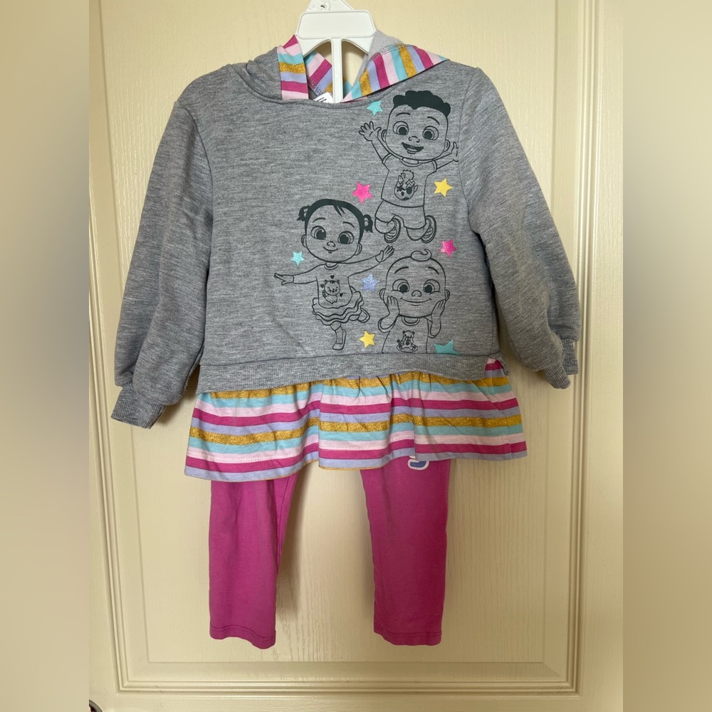 Cocomelon Girls' Gray Sweatshirt and Pink Leggings Set size 3T